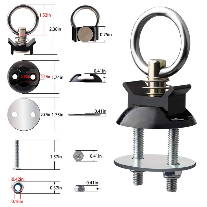 HERCOO Round Tie Down Anchor Point Kit Bolt on Track Fitting with Quick Release Compatible with Pickup Truck Motorcycles Snowmobiles - Image 5
